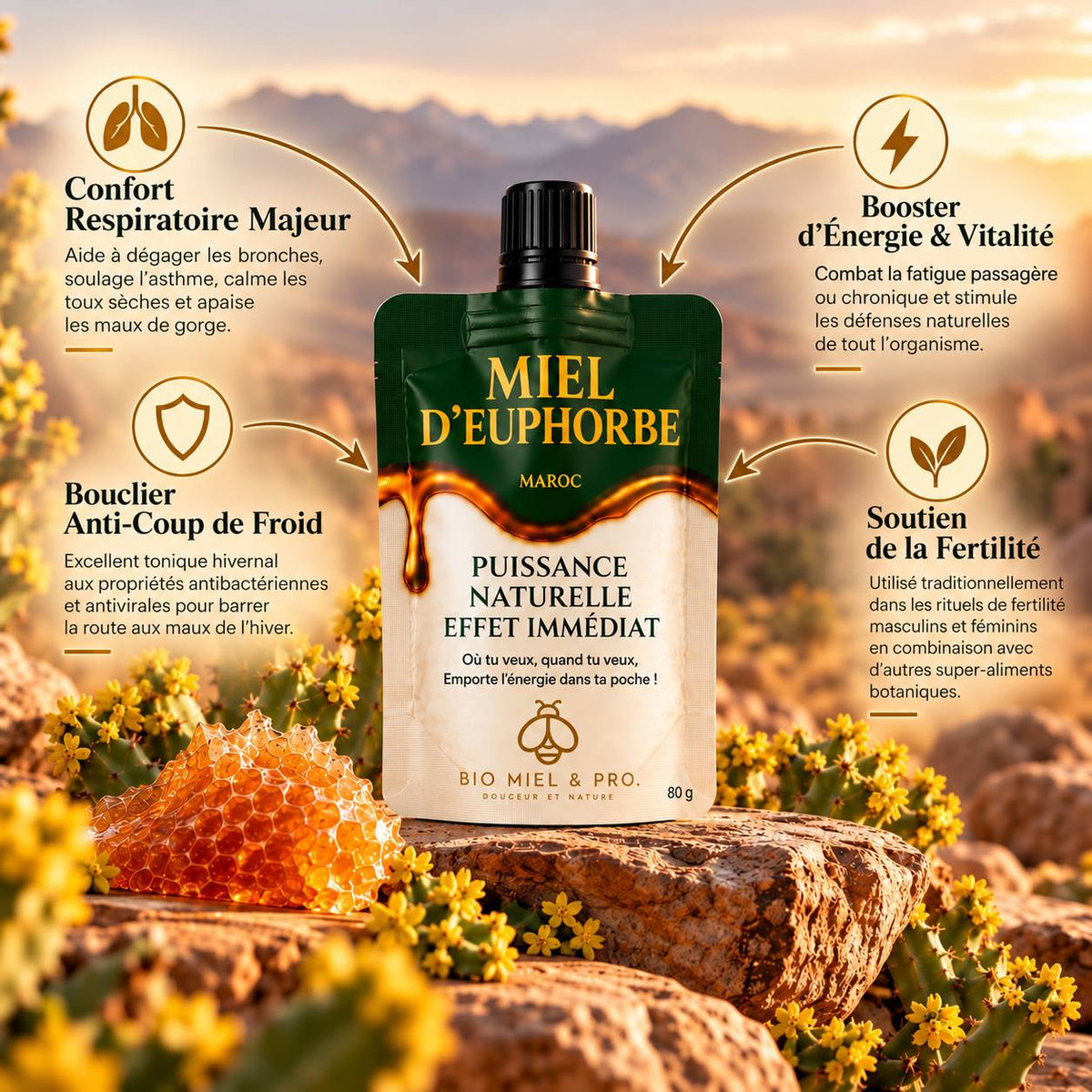 Miel d'euphorbe du Maroc Format nomade 80g