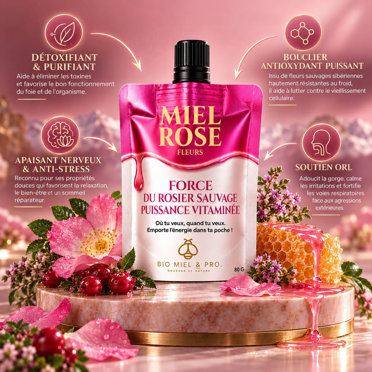 Miel Rose de Sibérie Format nomade 80g