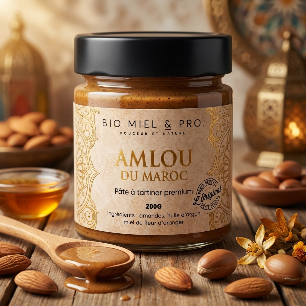 Pot d'amlou marocain artisanal 200g amandes argan miel traditionnel 