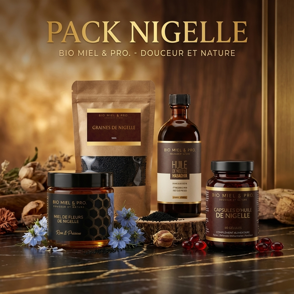 Pack nigelle Ethiopie miel huile graines gelules coffret complet